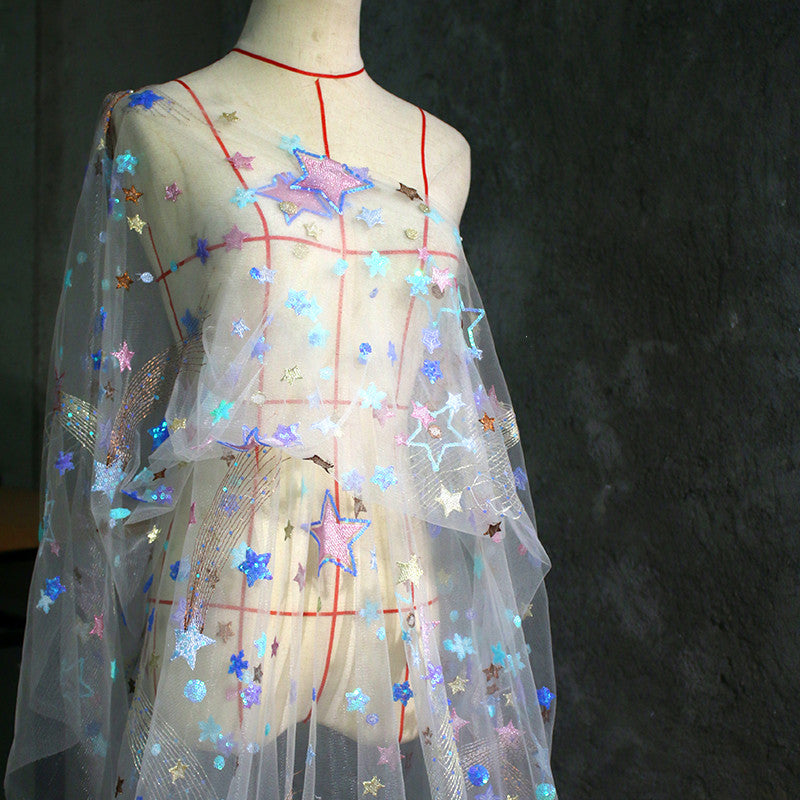 Star Symphony Sequin Embroidery Designer Mesh DIY Fabric