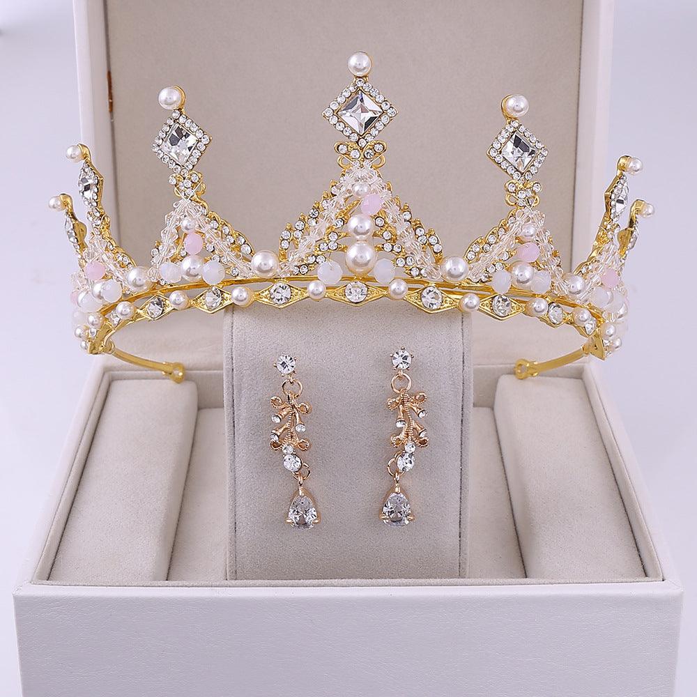 Korean Style Bridal Crown Earring Set - Nioor