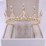 Korean Style Bridal Crown Earring Set - Nioor