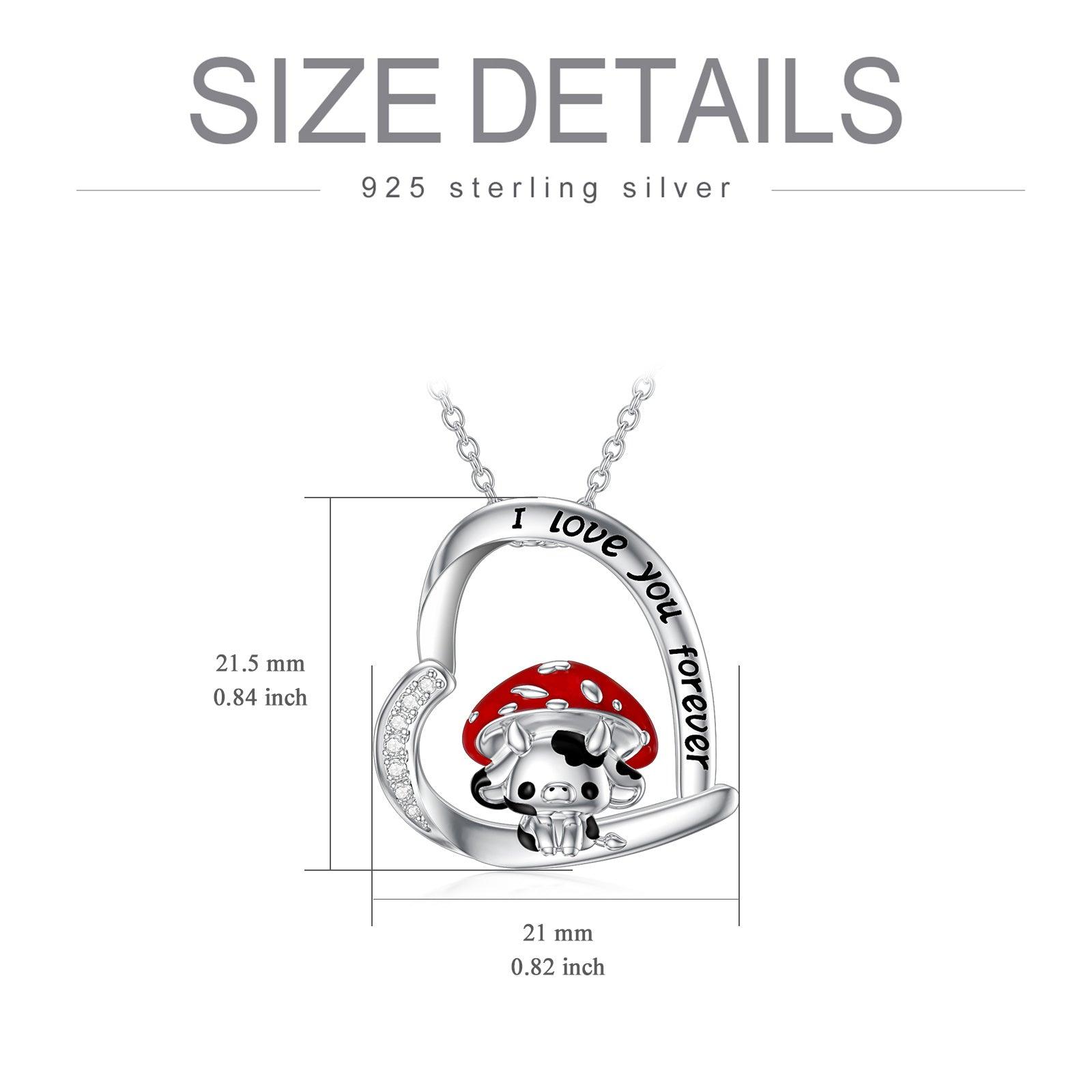 Cow Necklace 925 Sterling Silver Mushroom Cow Pendant Cute Animal Jewelry for Women Girls - Nioor