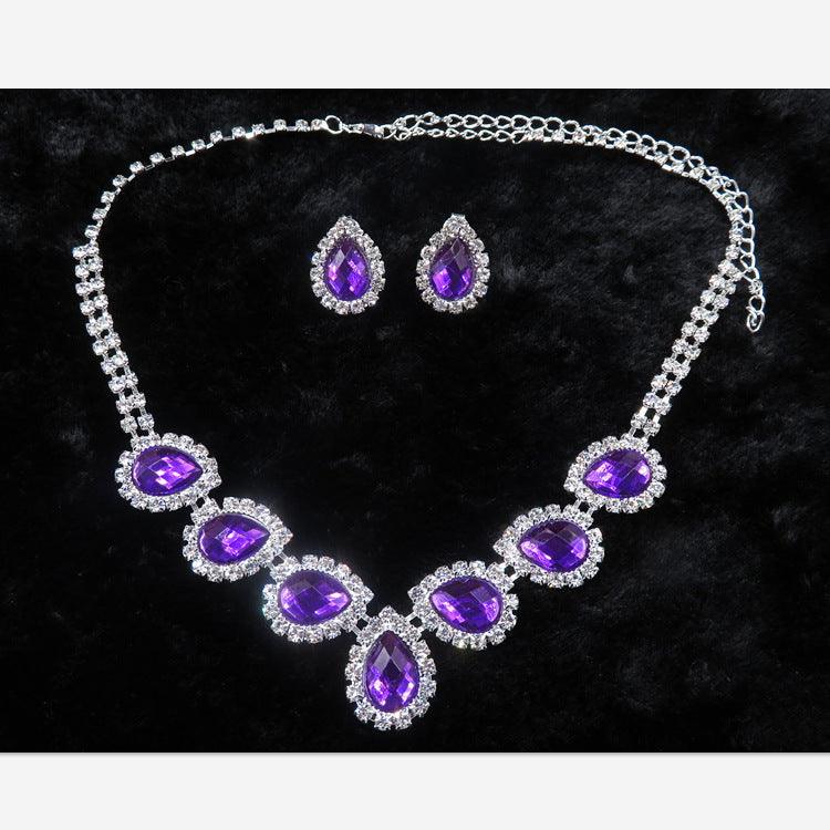 The New Bride Jewelry Color Diamond Earrings Necklace Fashion Necklace Set Can Be Customized - Nioor