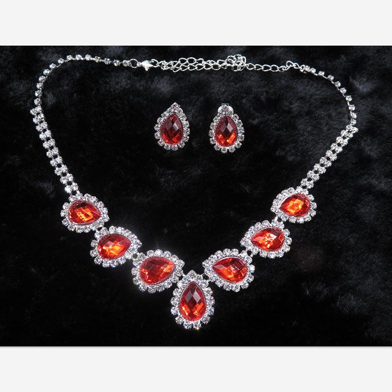 The New Bride Jewelry Color Diamond Earrings Necklace Fashion Necklace Set Can Be Customized - Nioor