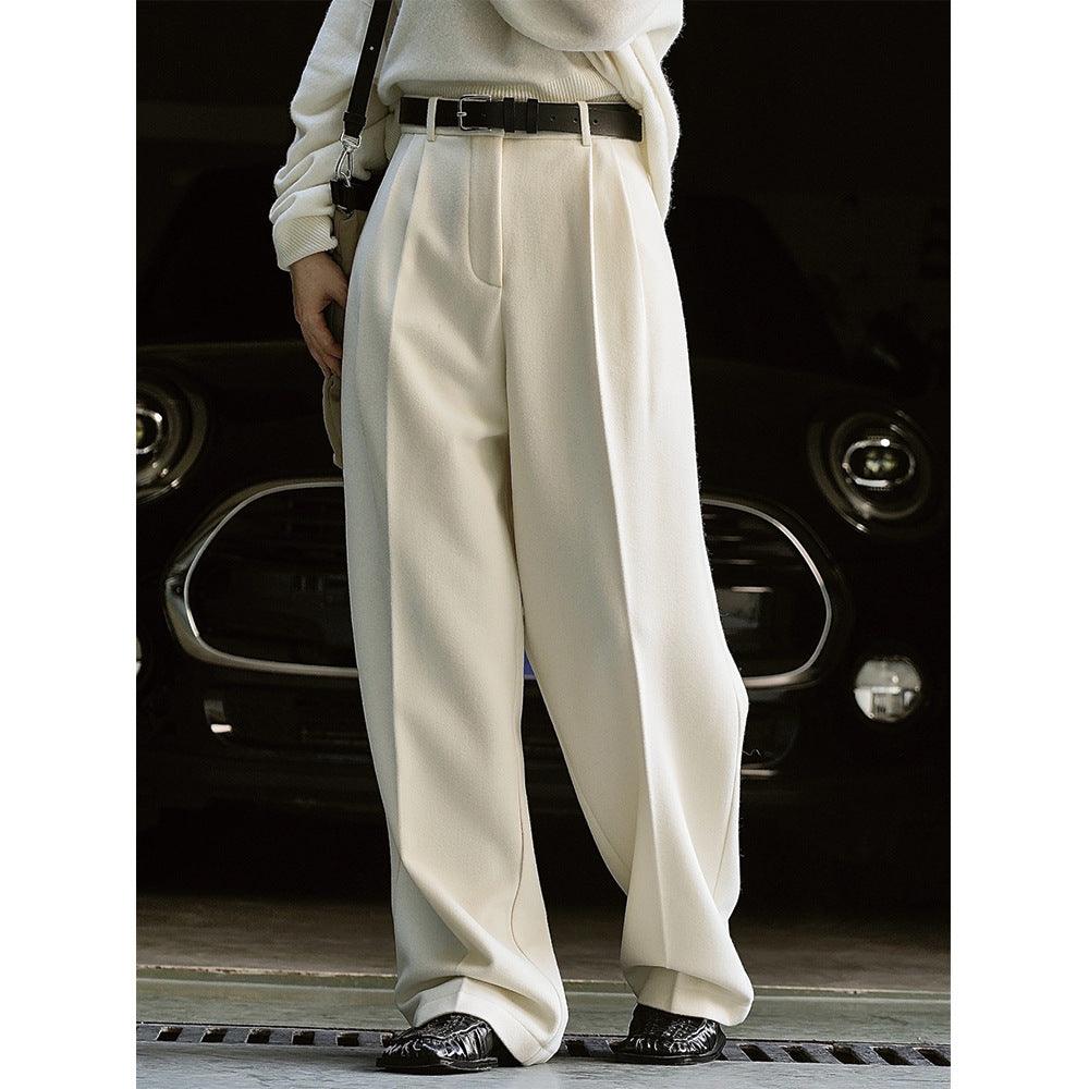 Women's Simple Commute Woolen Straight Wide-leg Pants - Nioor