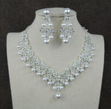 White pearl necklace diamond suit bride wedding accessories hair earrings set 0284 - Nioor