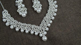 White pearl necklace diamond suit bride wedding accessories hair earrings set 0284 - Nioor