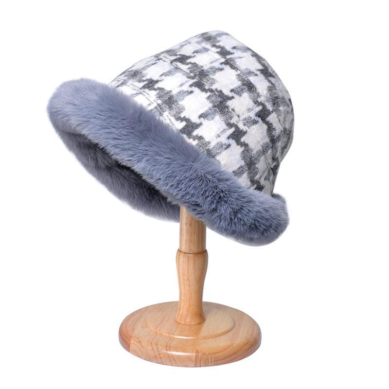 Houndstooth Ethnic Style Warm Thickened Bucket Hat - Nioor