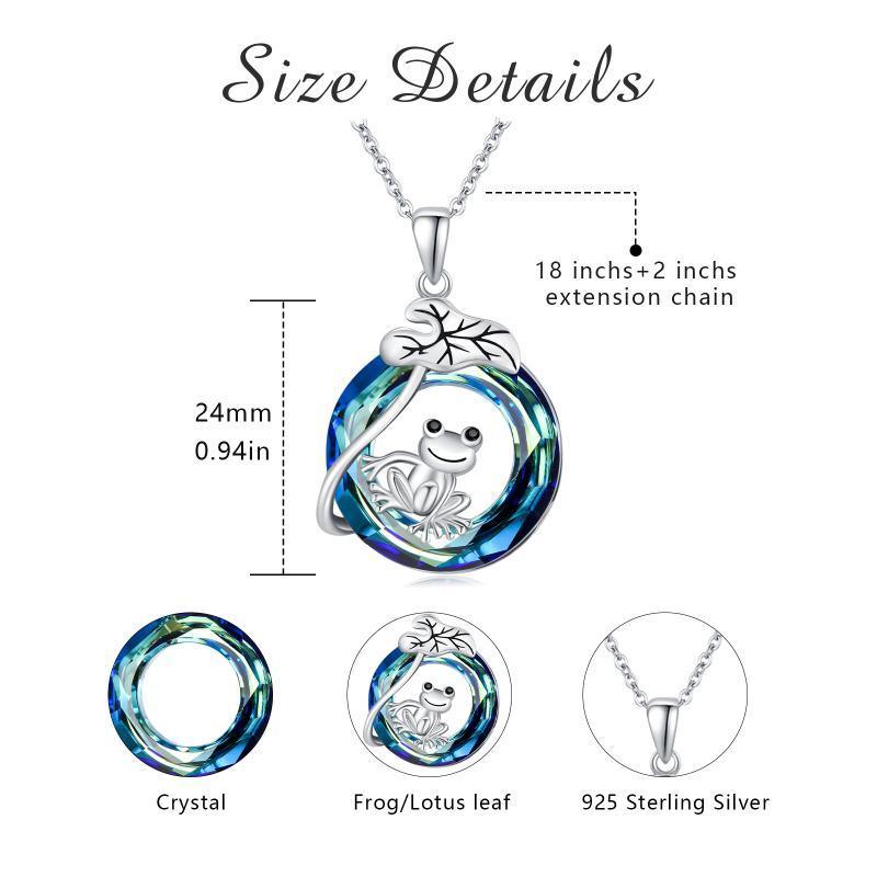 925 Sterling Silver Frog Lotus Leaf Necklace with Circle Crystal Pendant Cute Animal Jewelry Gifts - Nioor