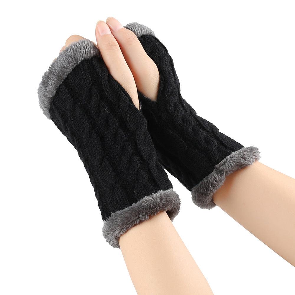 Winter Plush Gloves Twist Knitted Fingerless Fleece Gloves Women Warm Thickened Woolen Gloves - Nioor