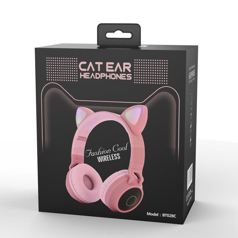 LED Light Cat Ear Headphones Wireless Bluetooth 5.0 Headset Portable Foldable Kids Headphone With Microphone Best Gift - Nioor