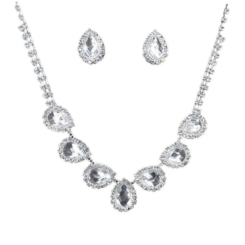 The New Bride Jewelry Color Diamond Earrings Necklace Fashion Necklace Set Can Be Customized - Nioor