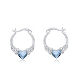 925 Sterling Silver Austrian Crystal Irish Celtic Love Heart Hoop Earrings - Nioor