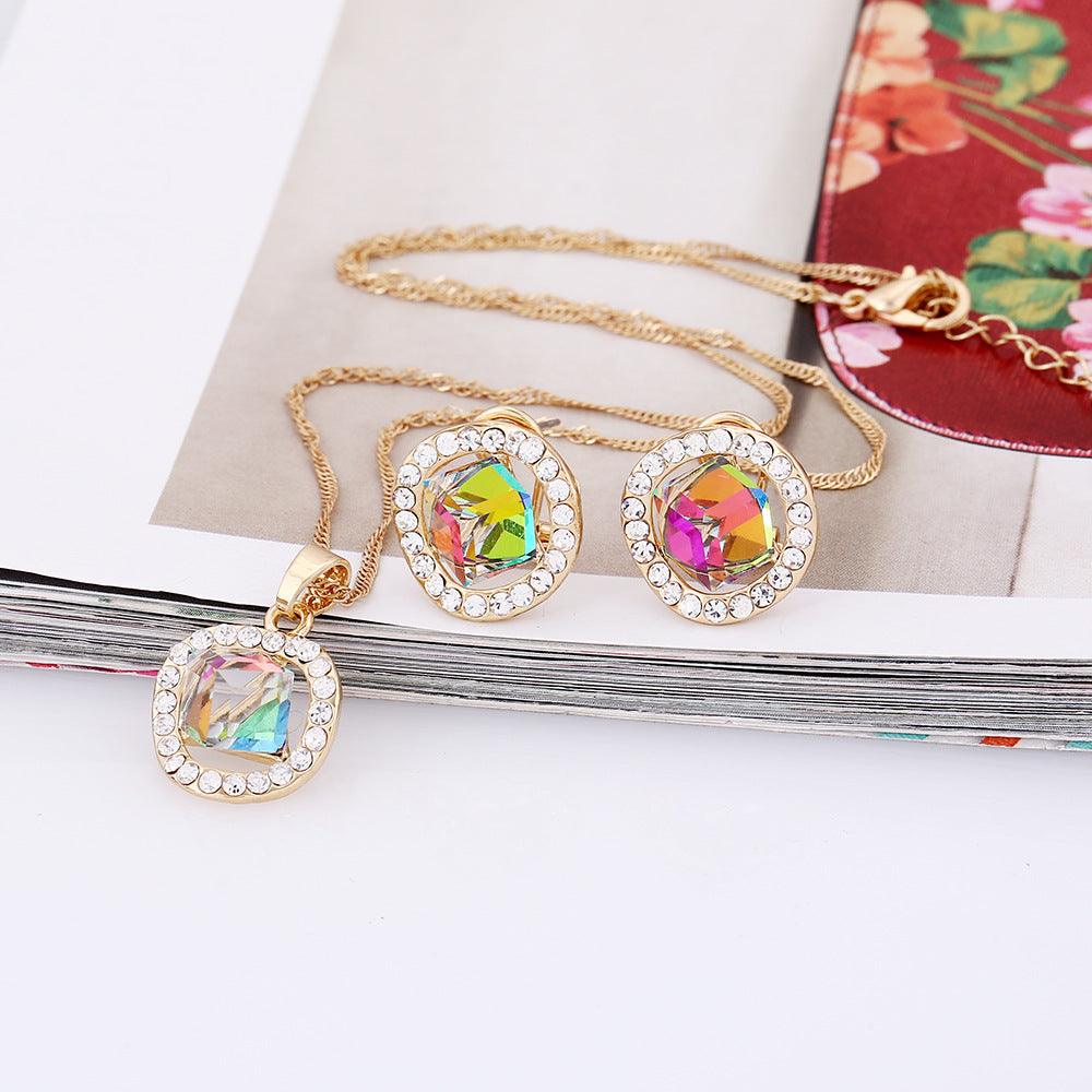 Bridal Necklace, earrings set, crystal jewelry, color gold, Korean pendant, new promotion, factory direct sales - Nioor