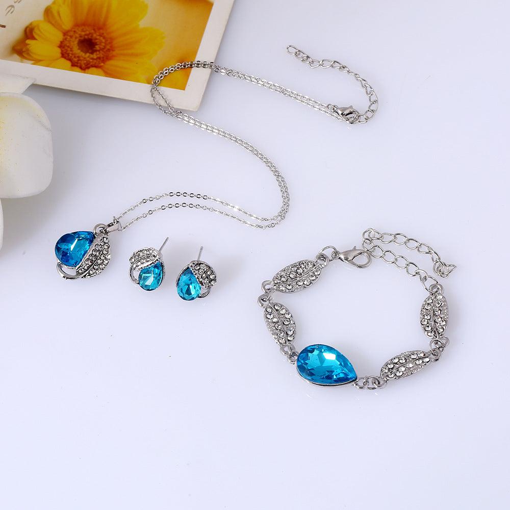 The bride headdress three set of European and American cross-border electricity explosion bracelet and Earring Pendant Drop students - Nioor