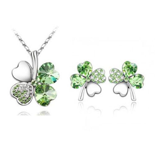 Four-leaf clover crystal necklace earrings - Nioor