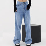 Women's Letter High Waist Straight Jeans - Nioor