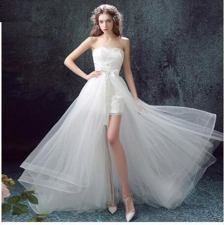 Sexy Detachable Skirt Mermaid Tulle Lace Appliques Short Wedding Dress 2021 New Wedding Dresses - Nioor