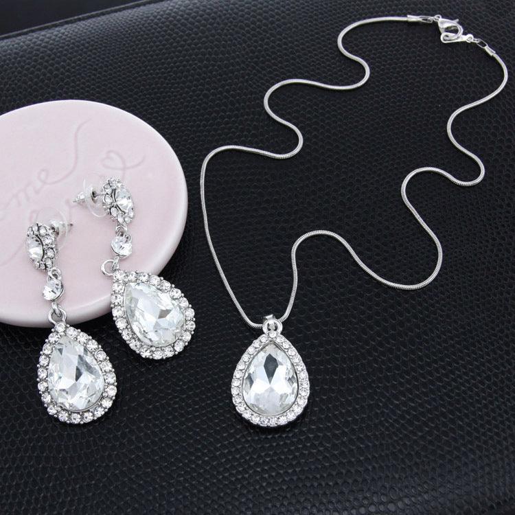 Two-Piece Bridal Jewelry Wedding Rhinestone Earrings Pendant Necklace - Nioor