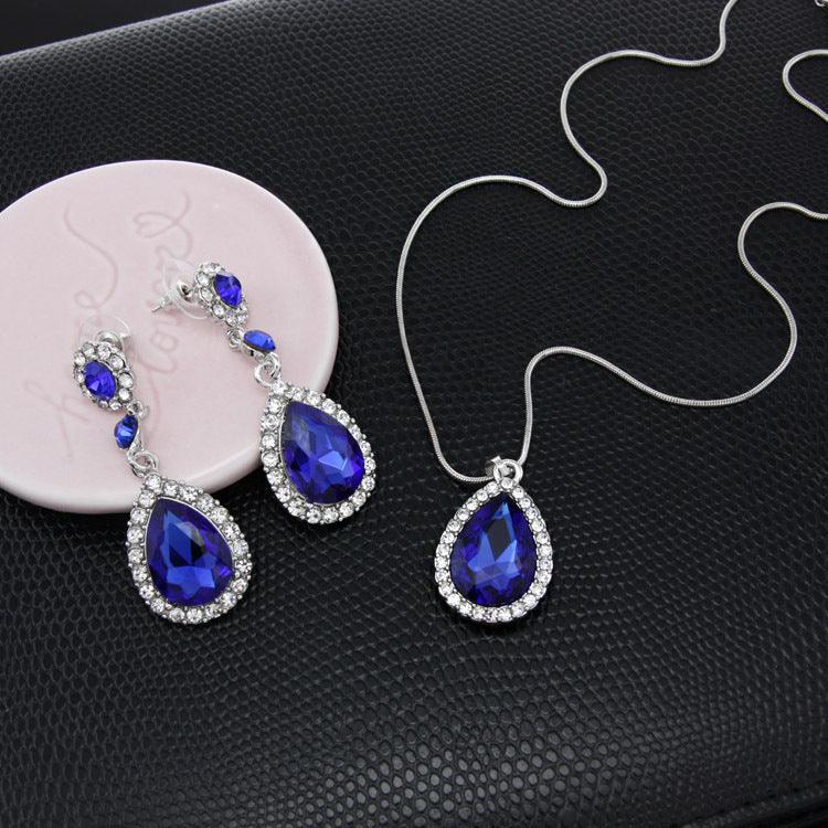 Two-Piece Bridal Jewelry Wedding Rhinestone Earrings Pendant Necklace - Nioor