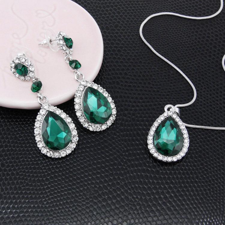 Two-Piece Bridal Jewelry Wedding Rhinestone Earrings Pendant Necklace - Nioor