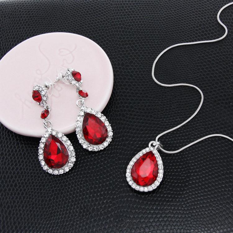 Two-Piece Bridal Jewelry Wedding Rhinestone Earrings Pendant Necklace - Nioor