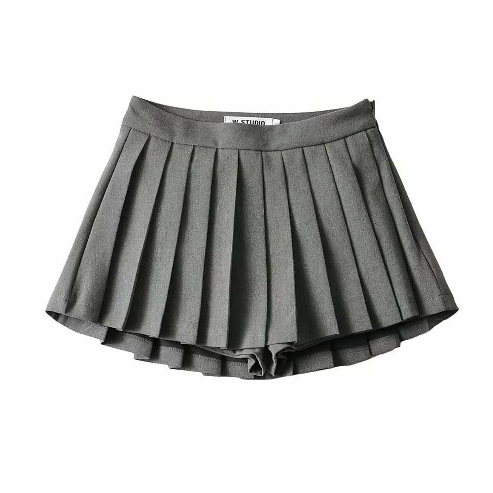 High Waist Front Short Back Length Pleated Skirt With Lining - Nioor