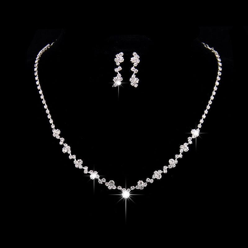 The supply of Bridal Necklace Earrings two sets of simple Rhinestone Suit Wedding Dress Accessories 425 - Nioor