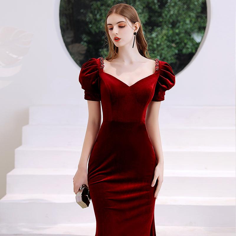 Wine Red Fishtail Evening Dress Woman - Nioor