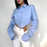 Women's Design Sense Niche Lapel Long Sleeve Short Cinched Blouse - Nioor