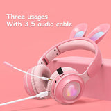 Rabbit Ear Headphones Wireless Luminous Extendable Wheat Headphones - Nioor