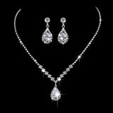 Full Rhinestone Zircon Water Drop Necklace Earrings Jewelry Set - Nioor