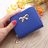 New Solid Color Bow Women's PU Leather Zipper Wallet