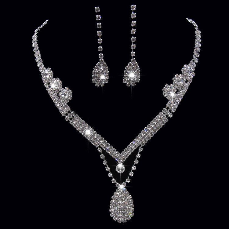 Europe And The United States Foreign Trade Drill Water Drop Shape Bridal Necklace, Earrings Set Wedding Jewelry Wedding Accessories Wholesale - Nioor