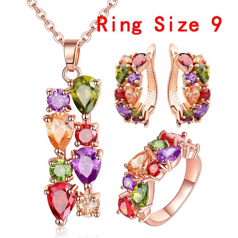 Shiny Zircon Hypoallergenic Necklace Earrings Ring Set - Nioor