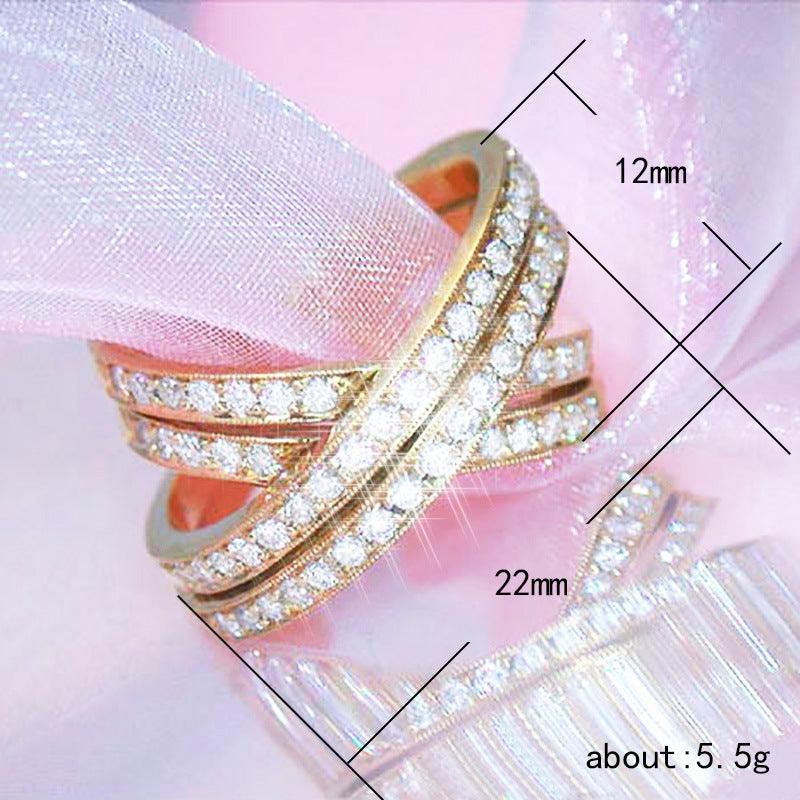 Luxury Women's Ring Double Row Cross Inlaid Zircon Party Copper Ring Jewelry - Nioor