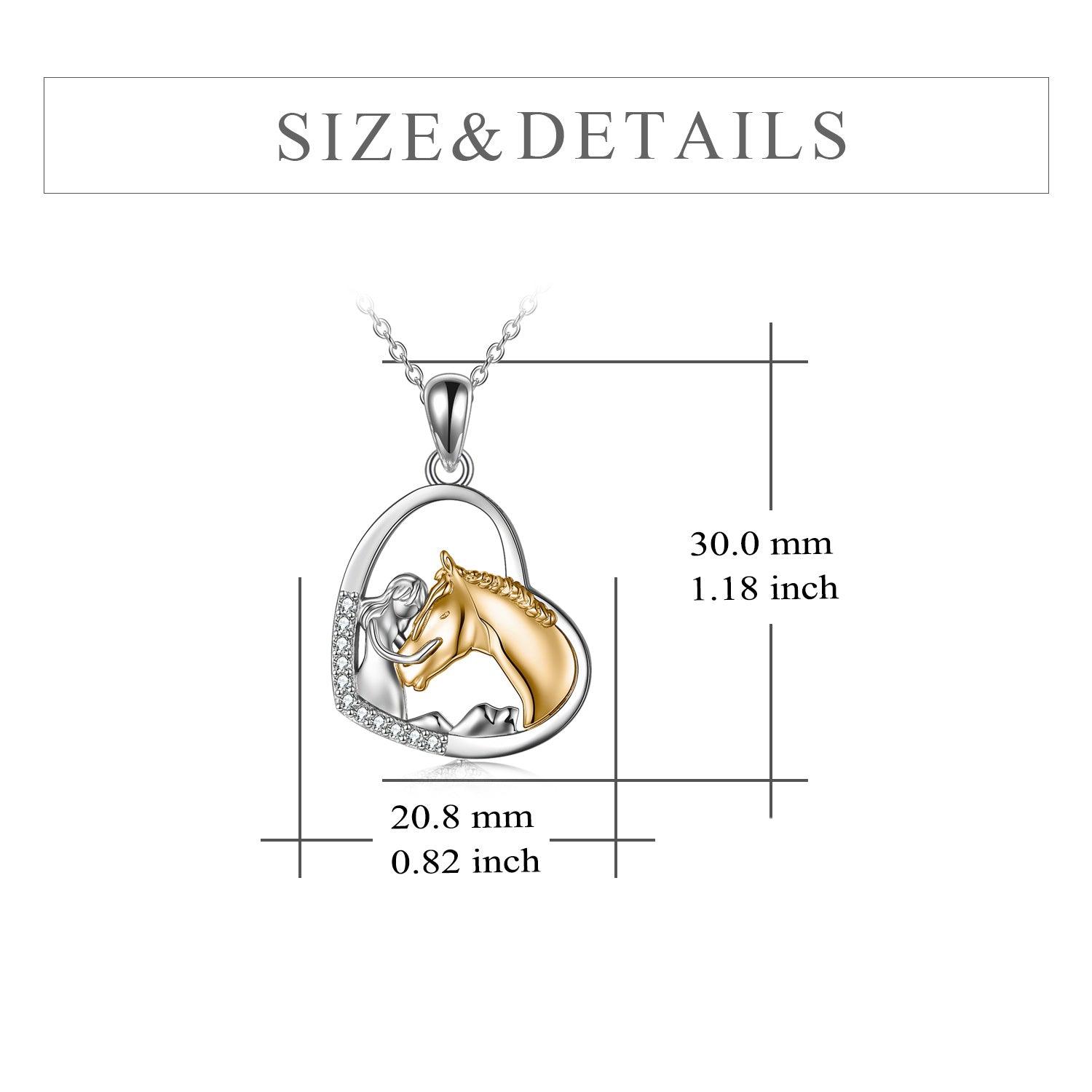 Sterling Silver Girls Embrace Horse Heart Pendant Necklace for Women Girls - Nioor