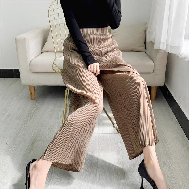 Straight Oblique Loose Slimming Casual Pleated Pants - Nioor