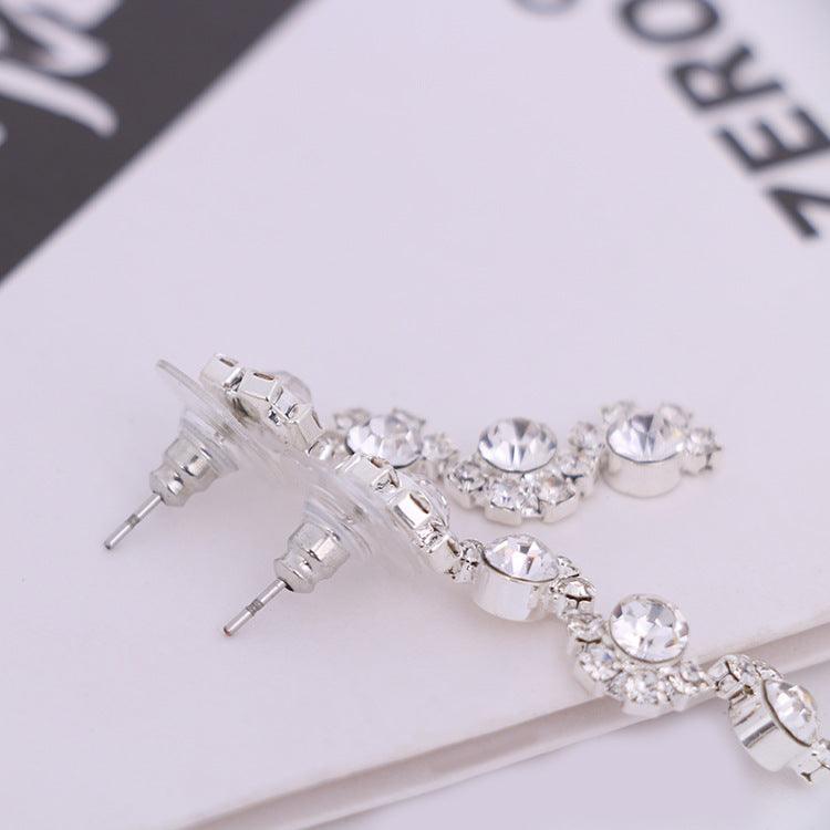 Simple diamond earrings necklace set bride Korean party dress wedding jewelry accessories - Nioor