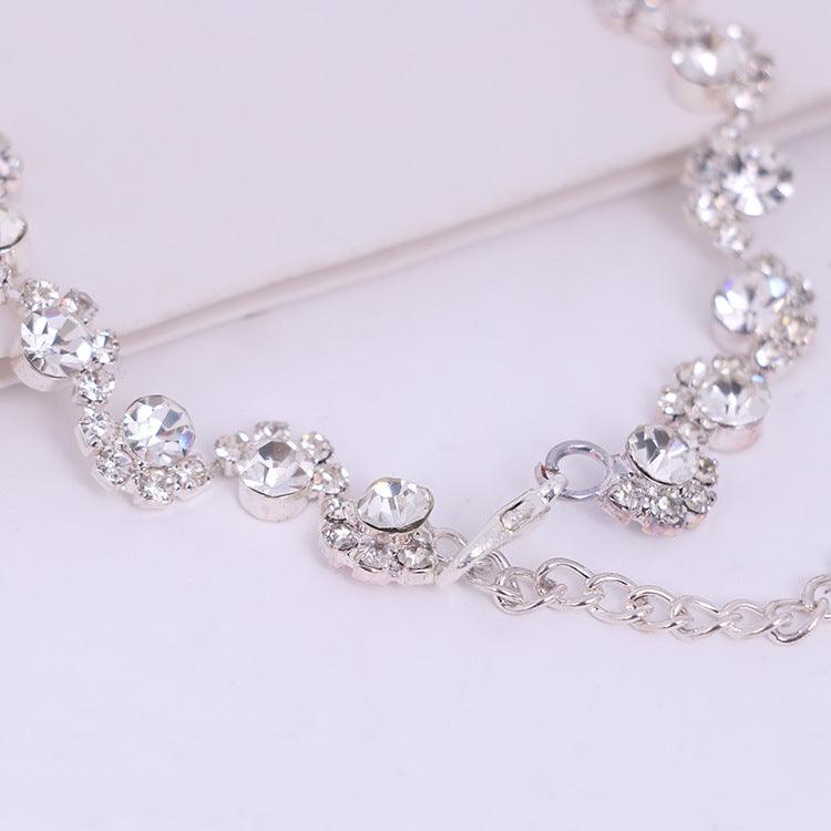 Simple diamond earrings necklace set bride Korean party dress wedding jewelry accessories - Nioor