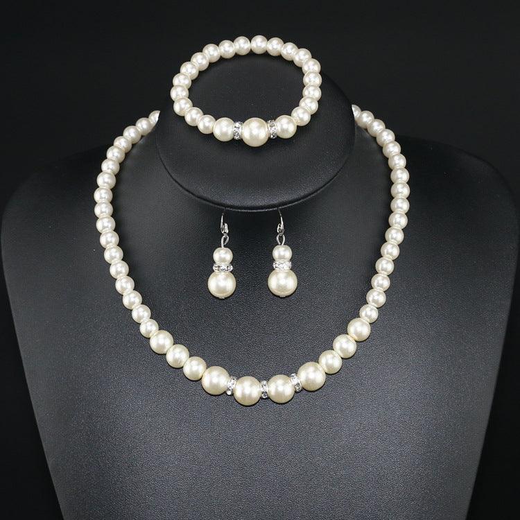 Three-piece Pearl Necklace Bracelet And Earrings - Nioor