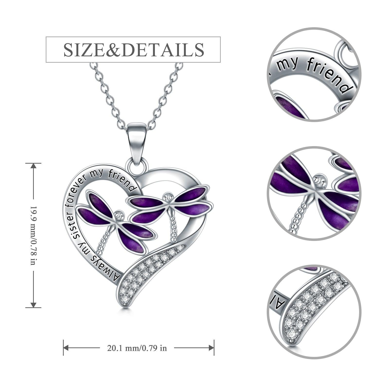 Purple Dragonfly Pendant Necklace in White Gold Plated Sterling Silver - Nioor