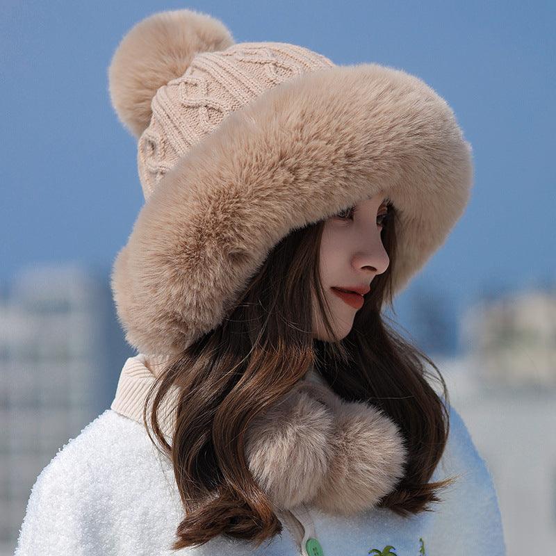 Fur Ball Lace-up Back Slit Ushanka Women's Warm Hat - Nioor