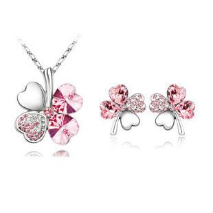 Four-leaf clover crystal necklace earrings - Nioor