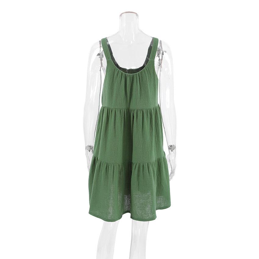 Outdoor Casual Home Spaghetti Straps Sleeveless Short Nightdress - Nioor