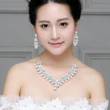 White pearl necklace diamond suit bride wedding accessories hair earrings set 0284 - Nioor