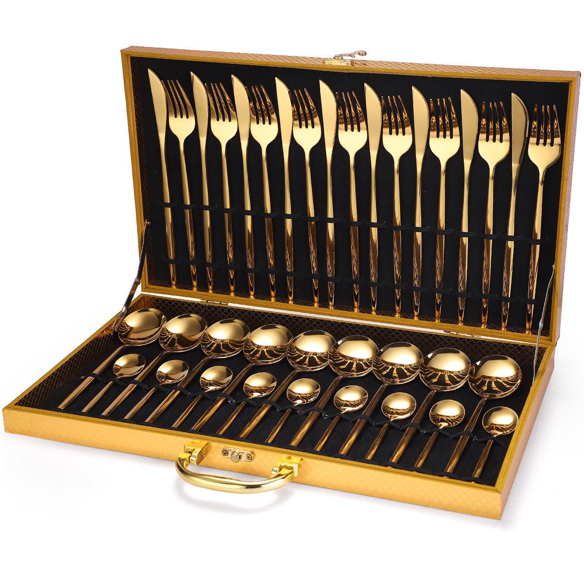 36-piece Stainless Steel Tableware Wooden Box Gift Box Set - Nioor