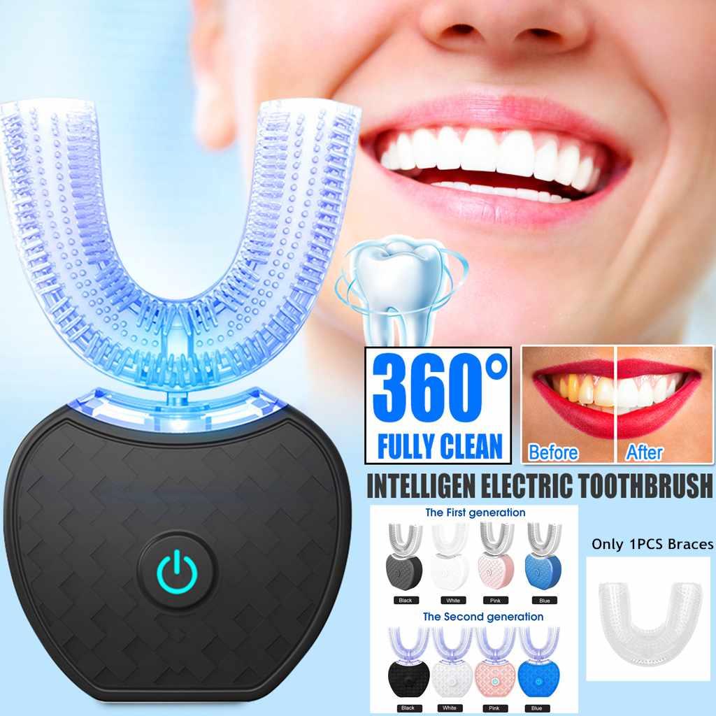 360 Degrees Intelligent Automatic Electric Toothbrush Waterproof U Type Tooth Brush Whitening Blue Light USB Charging - Nioor