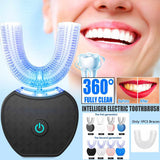 360 Degrees Intelligent Automatic Electric Toothbrush Waterproof U Type Tooth Brush Whitening Blue Light USB Charging - Nioor