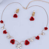 Korean small clear new bride red rose necklace, earrings, suit dress and accessories wholesale - Nioor