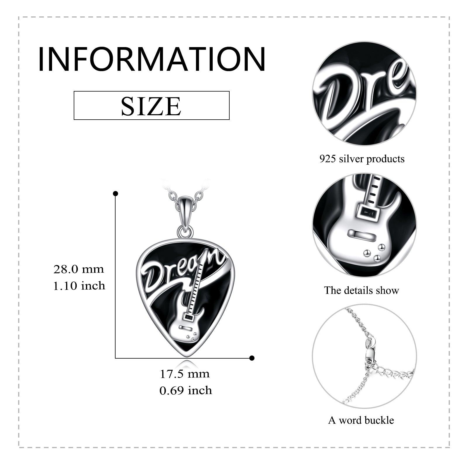 Sterling Silver Music Guitar Pick Pendant Necklace Jewelry Gifts for Women - Nioor