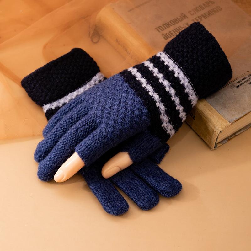 Fleece-lined Knitting Wool Cold-proof Gloves - Nioor